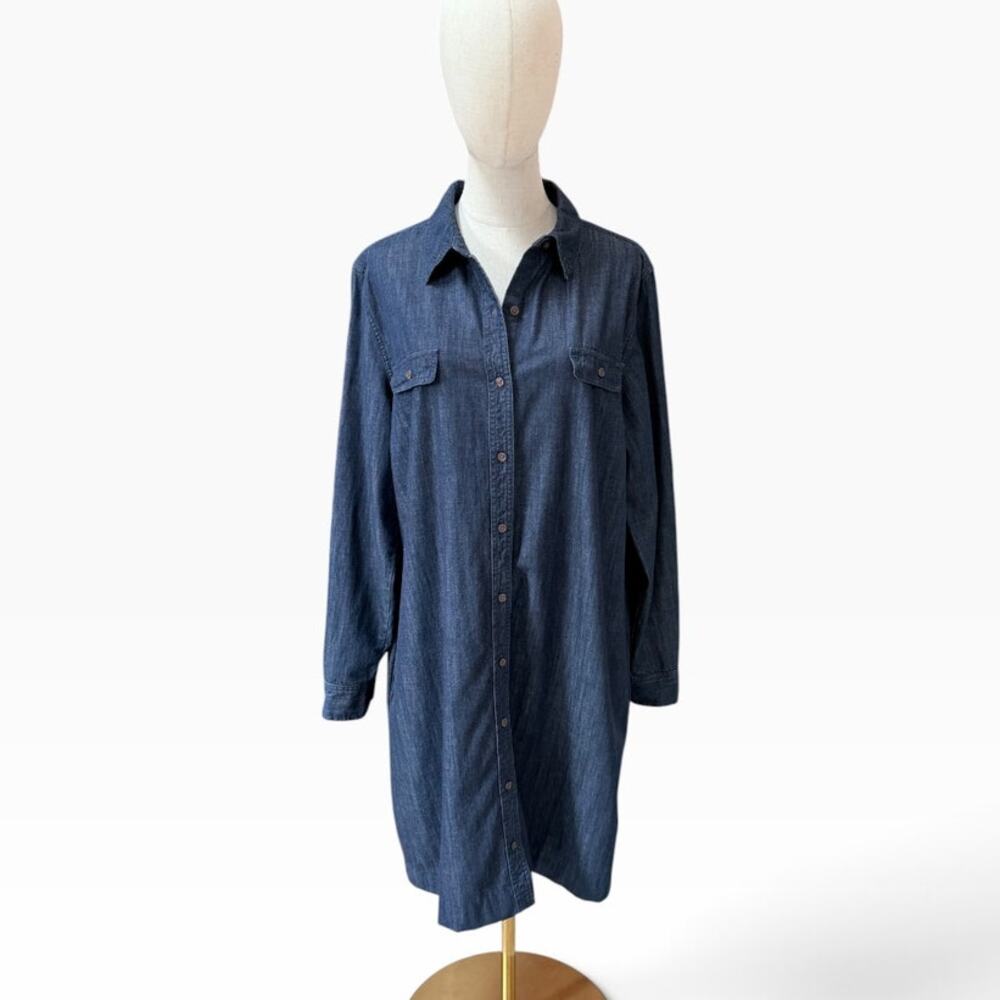 Laura Scott Dress Vintage 90s Denim Shirt Shacket XL 100% Cotton Button Up Dress